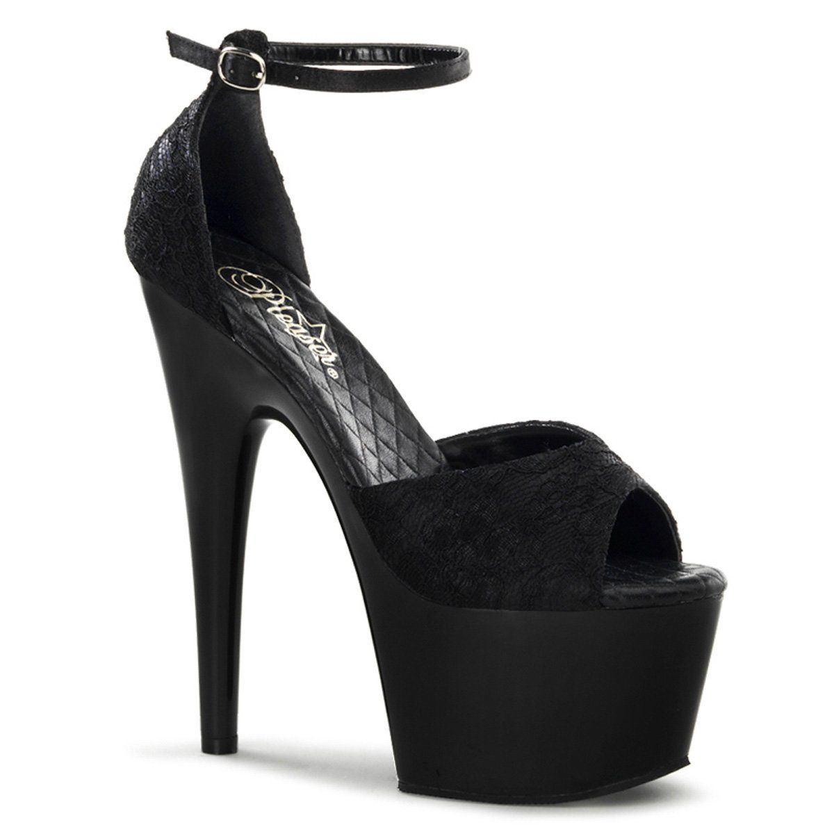 ADORE-768 Black Satin-Black Lace/Black Platform Sandal Pleaser