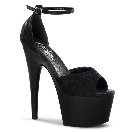 ADORE-768 Black Satin-Black Lace/Black Platform Sandal Pleaser
