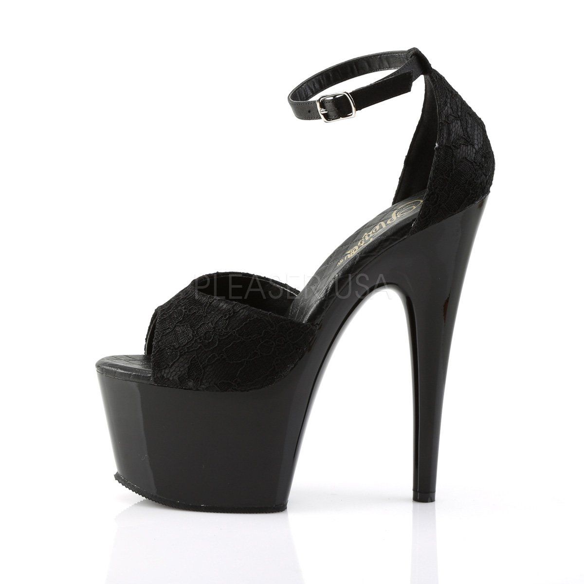 ADORE-768 Black Satin-Black Lace/Black Platform Sandal Pleaser