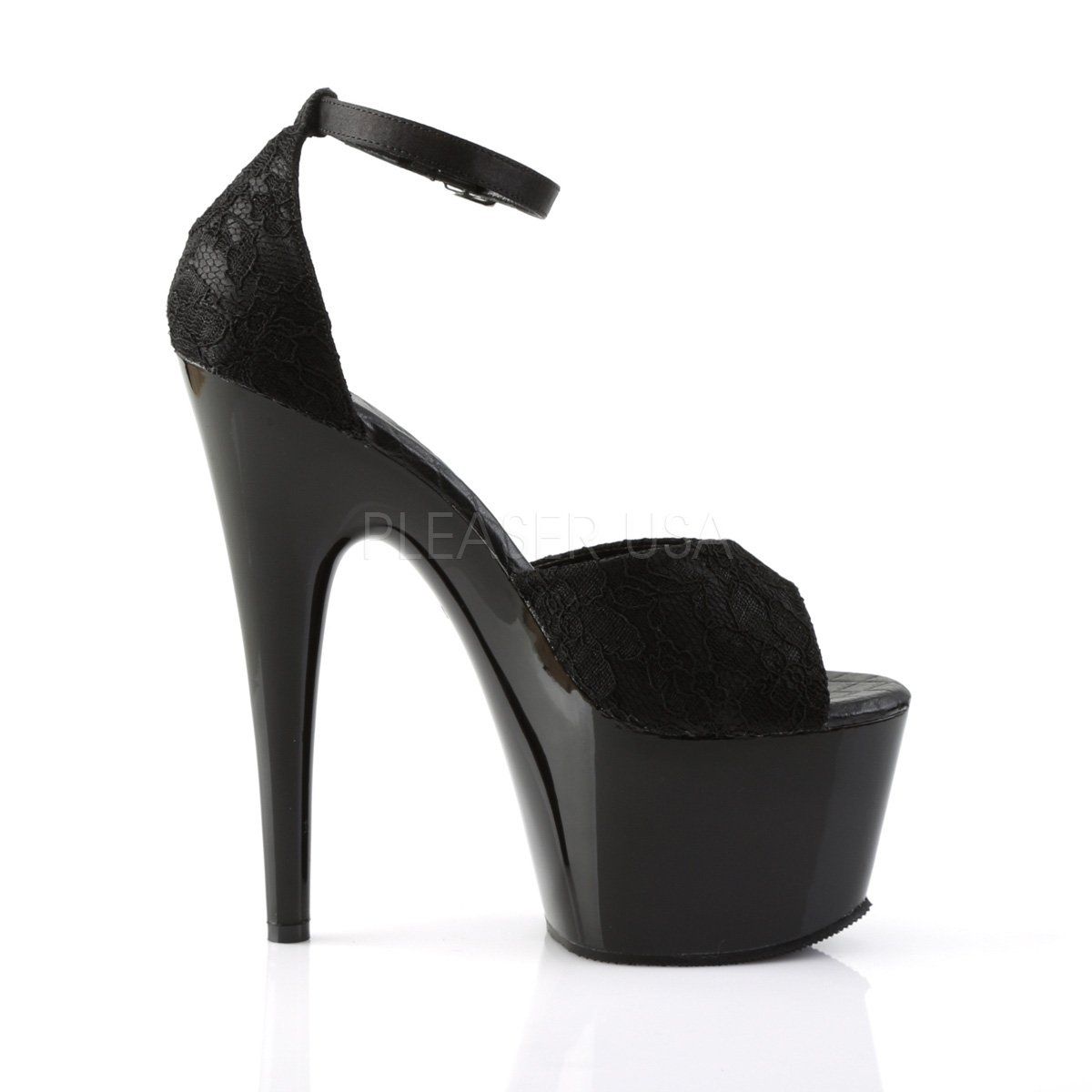 ADORE-768 Black Satin-Black Lace/Black Platform Sandal Pleaser