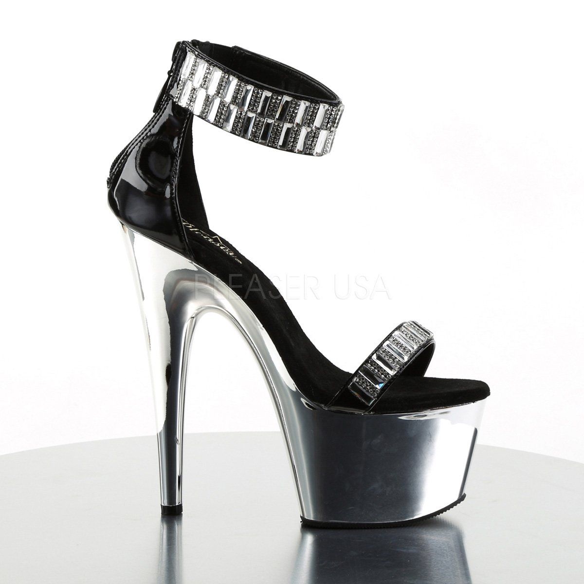 ADORE-769RS Black/Silver Chrome Platform Sandal Pleaser