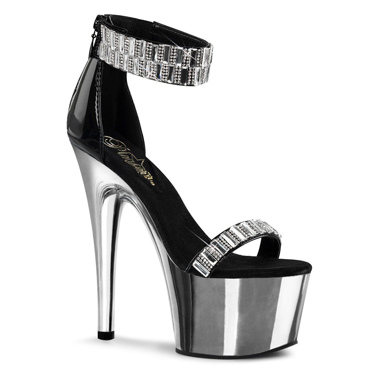 ADORE-769RS Black/Silver Chrome Platform Sandal Pleaser