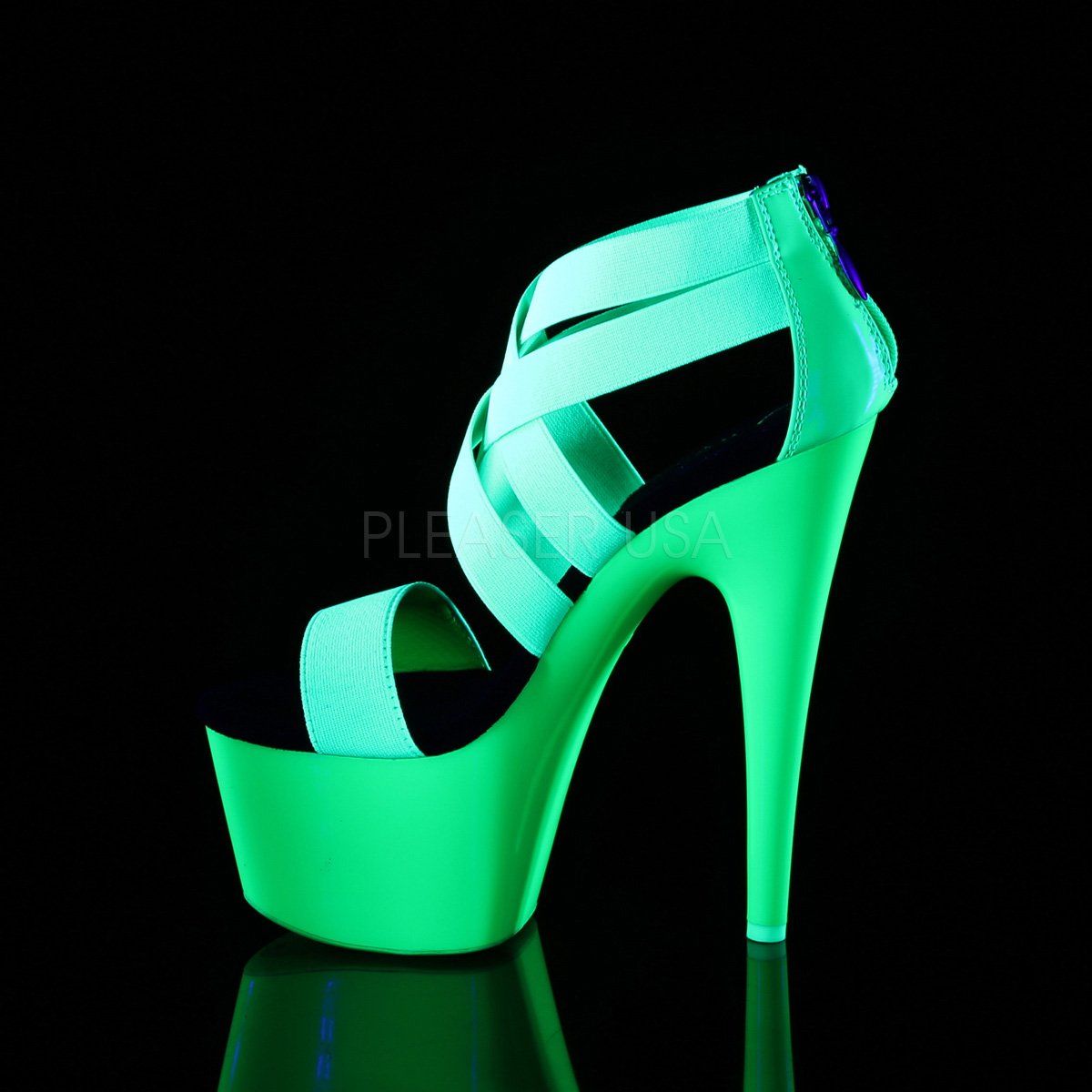 ADORE-769UV Neon Green Elastic Band-Patent/Neon Green Platform Sandal Pleaser