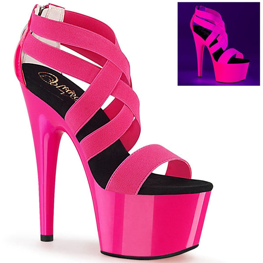 ADORE-769UV Neon Hot Pink Elastic Band-Patent/Neon Hot Pink Platform Sandal Pleaser
