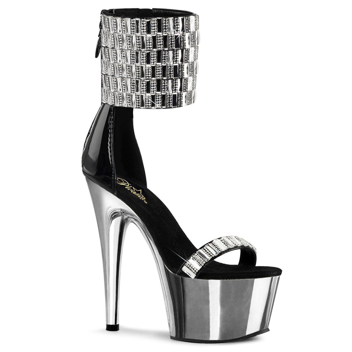 ADORE-789RS Black/Silver Chrome Platform Sandal Pleaser