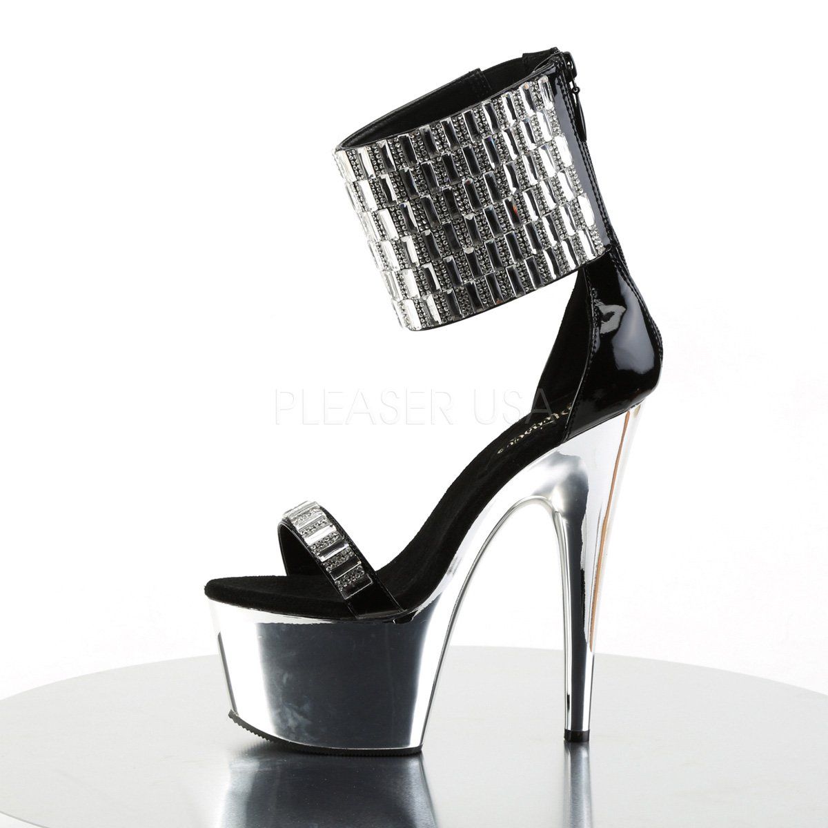 ADORE-789RS Black/Silver Chrome Platform Sandal Pleaser