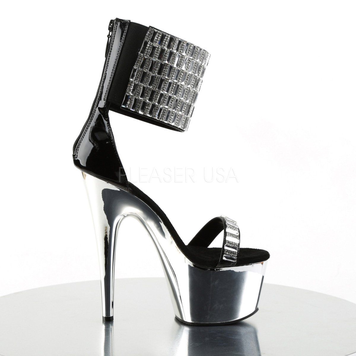 ADORE-789RS Black/Silver Chrome Platform Sandal Pleaser