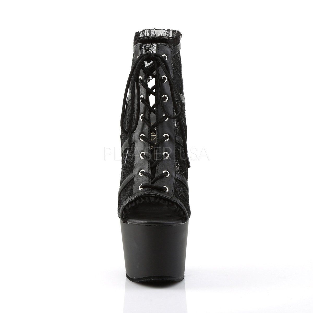 ADORE-796LC Black Mesh Lace Boot Pleaser
