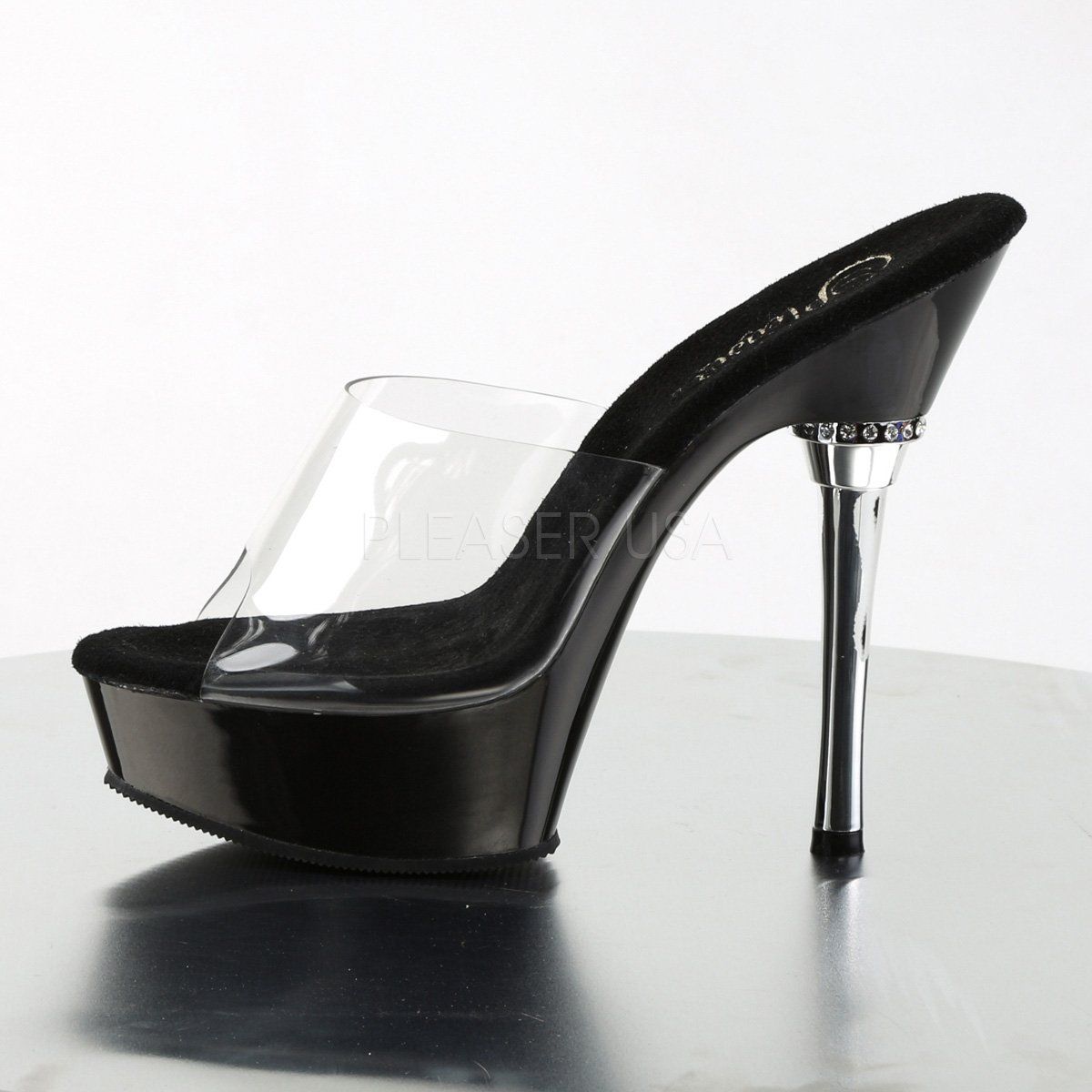 ALLURE-601 Clear/Black Platform Sandal Pleaser