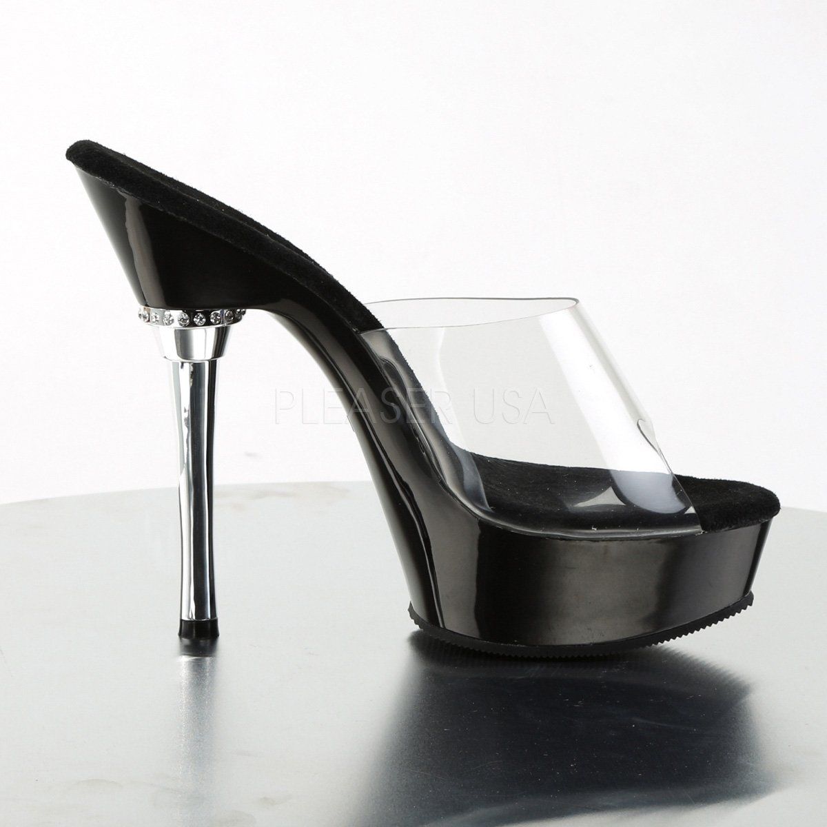 ALLURE-601 Clear/Black Platform Sandal Pleaser