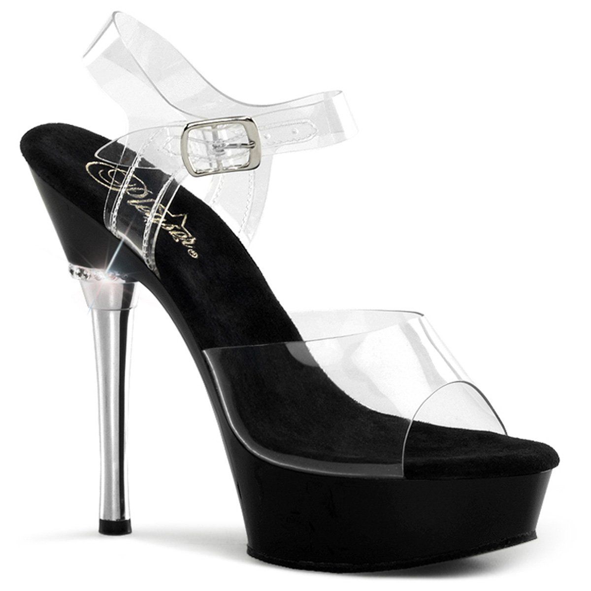 ALLURE-608 Clear/Black Platform Sandal Pleaser