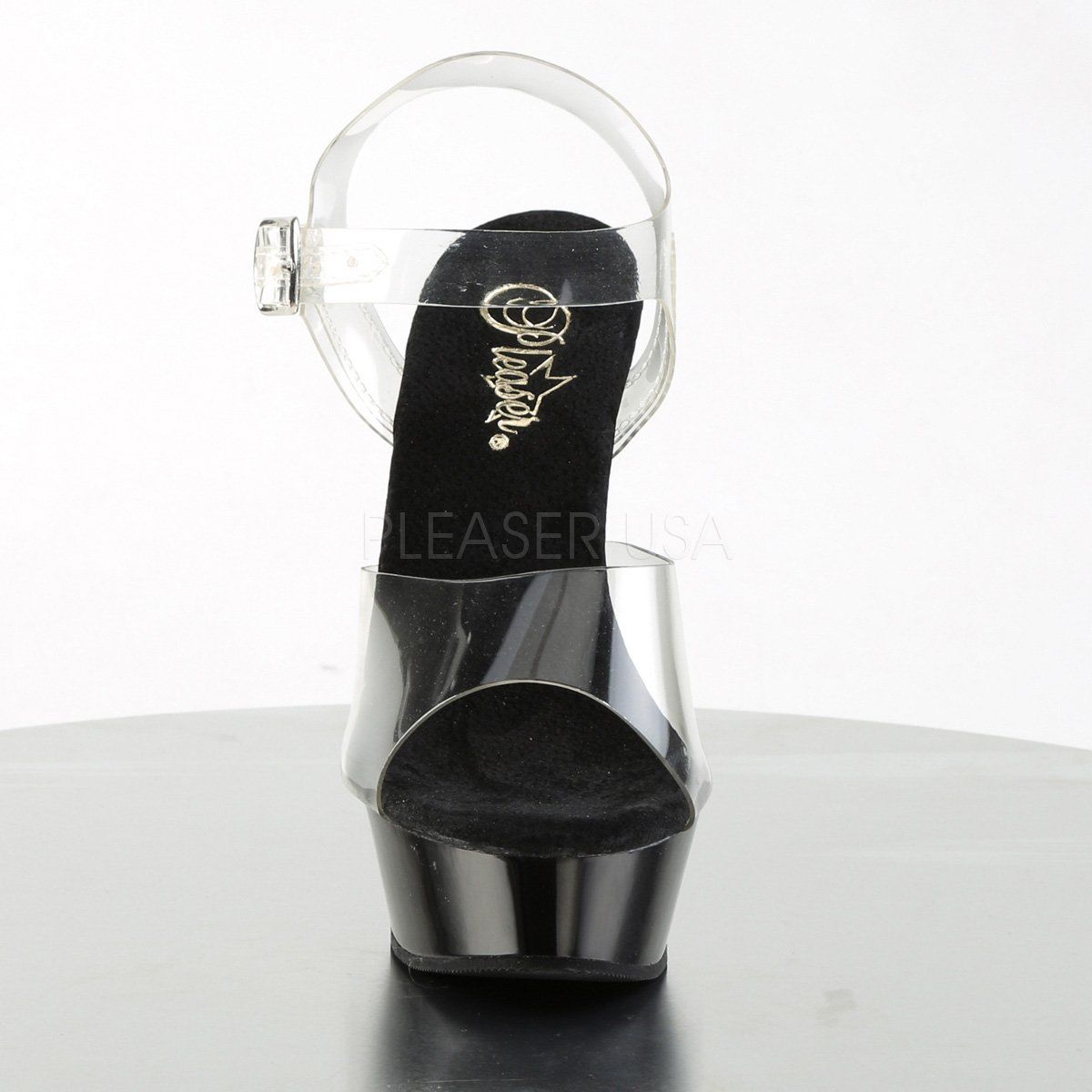 ALLURE-608 Clear/Black Platform Sandal Pleaser