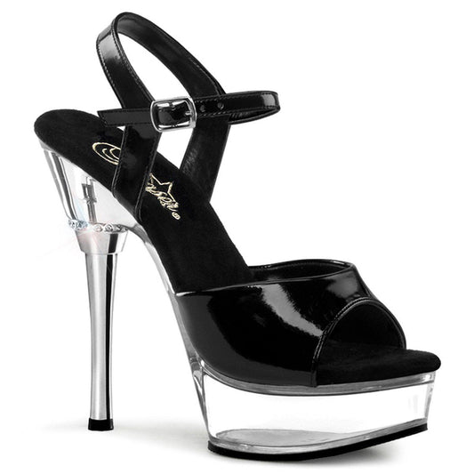ALLURE-609 Black Patent/Clear Platform Sandal Pleaser