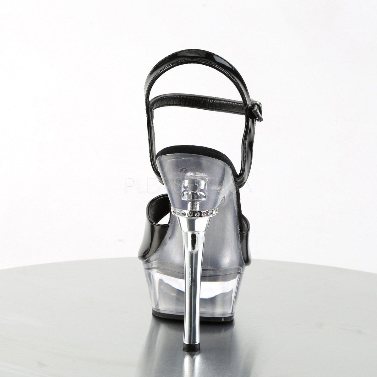 ALLURE-609 Black Patent/Clear Platform Sandal Pleaser