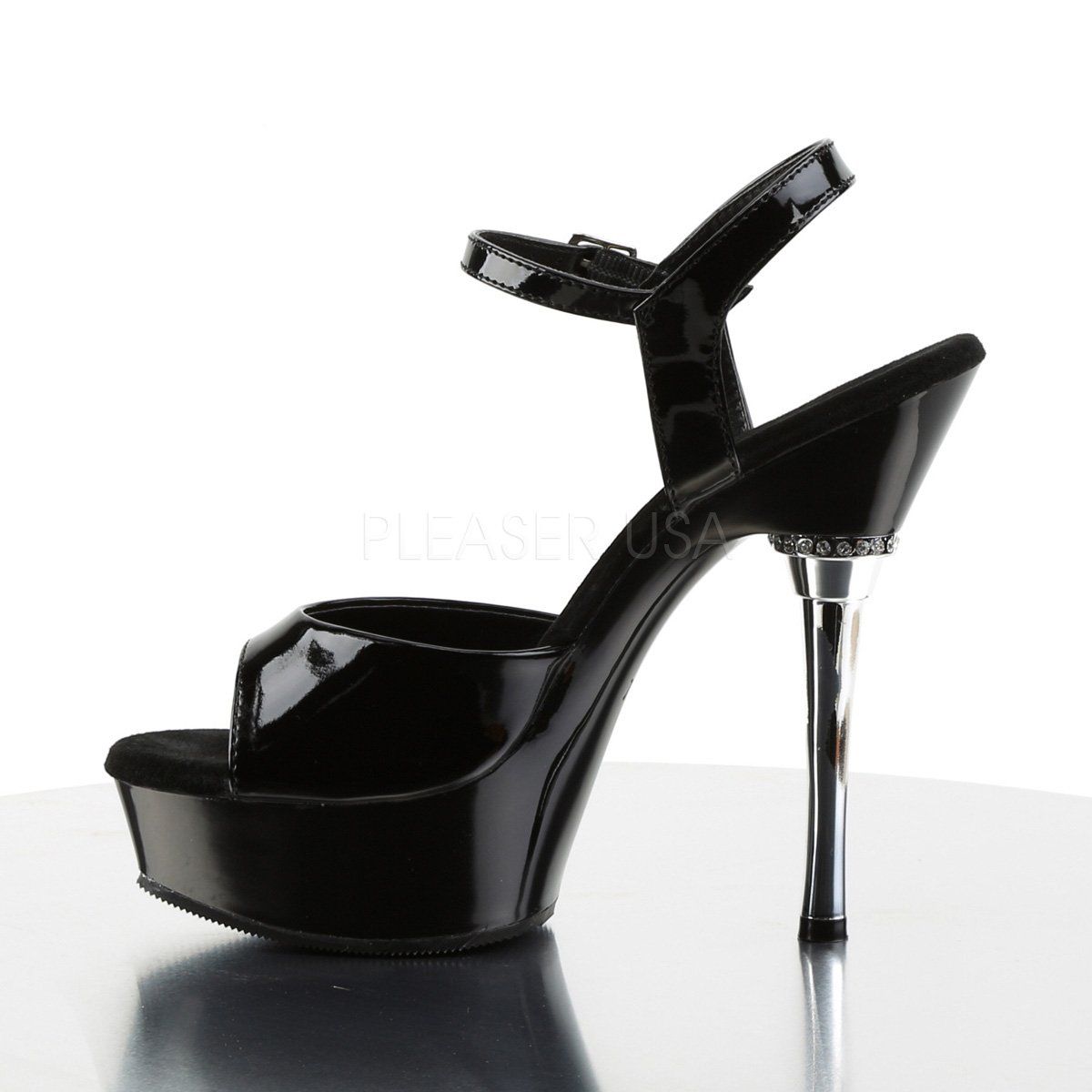 ALLURE-609 Black Patent Platform Sandal Pleaser