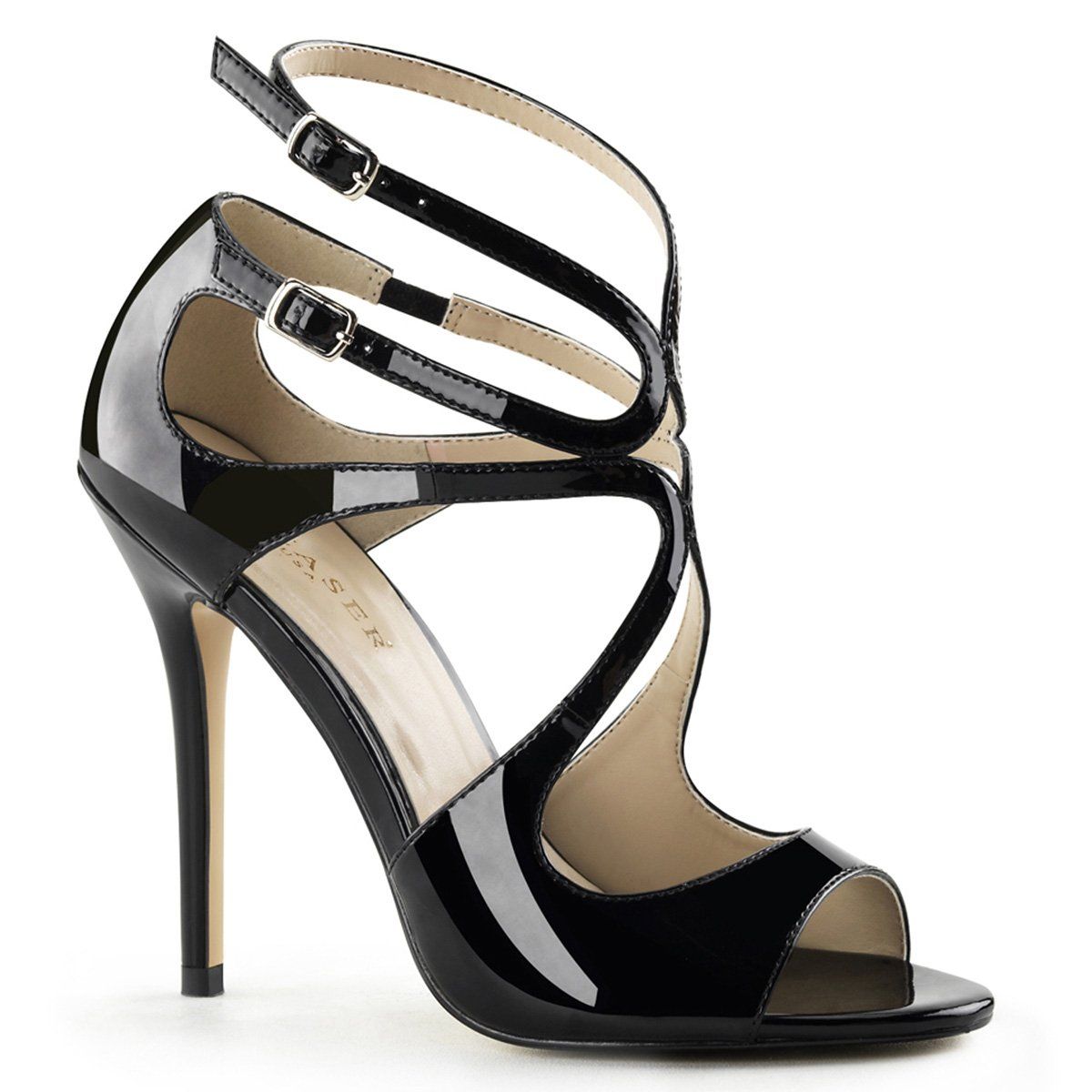 AMUSE-15 Black Patent Sandal Pleaser