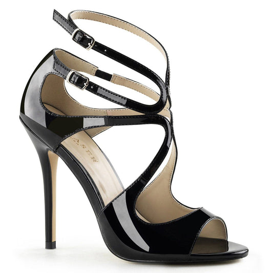 AMUSE-15 Black Patent Sandal Pleaser