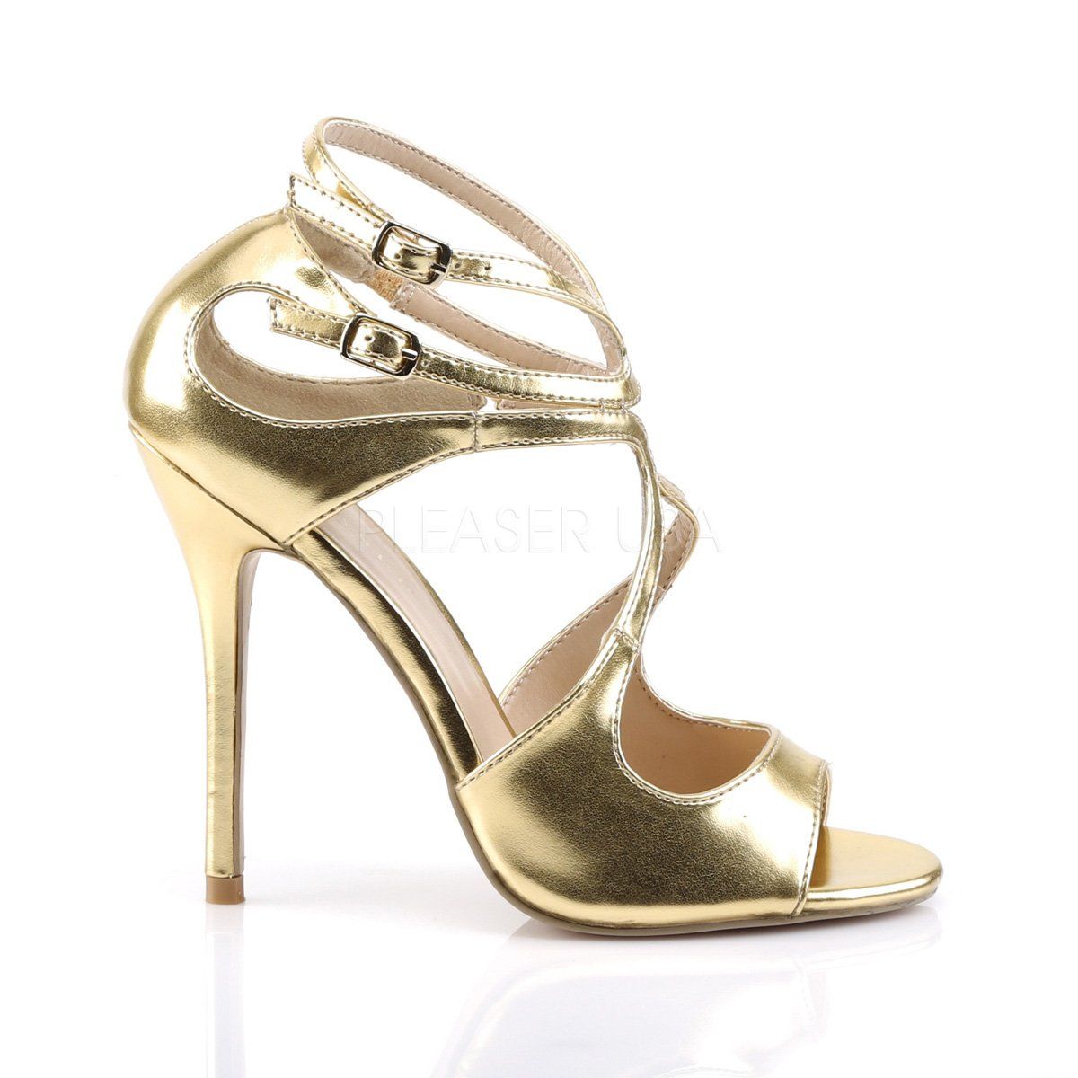 AMUSE-15 Gold Metallic Pu Sandal Pleaser