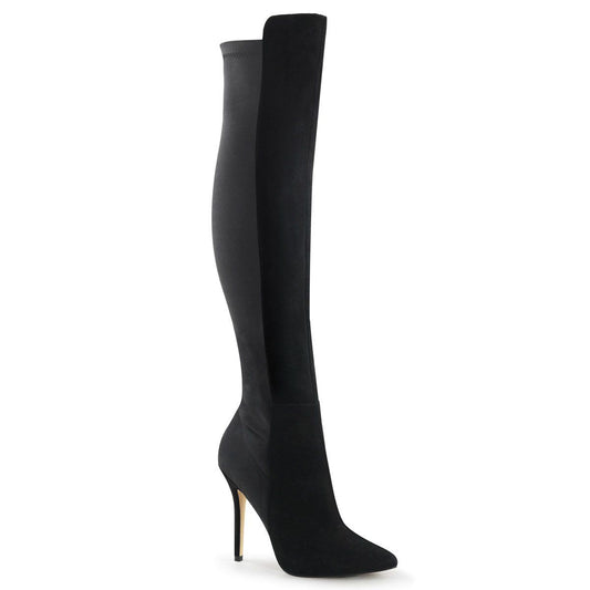 AMUSE-2018 Black Suede-Nylon Knee Boot Pleaser