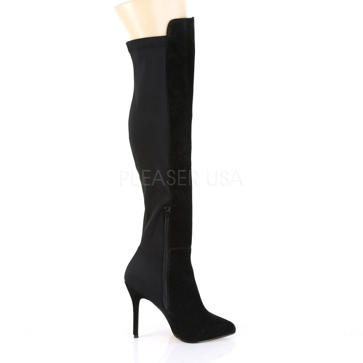 AMUSE-2018 Black Suede-Nylon Knee Boot Pleaser