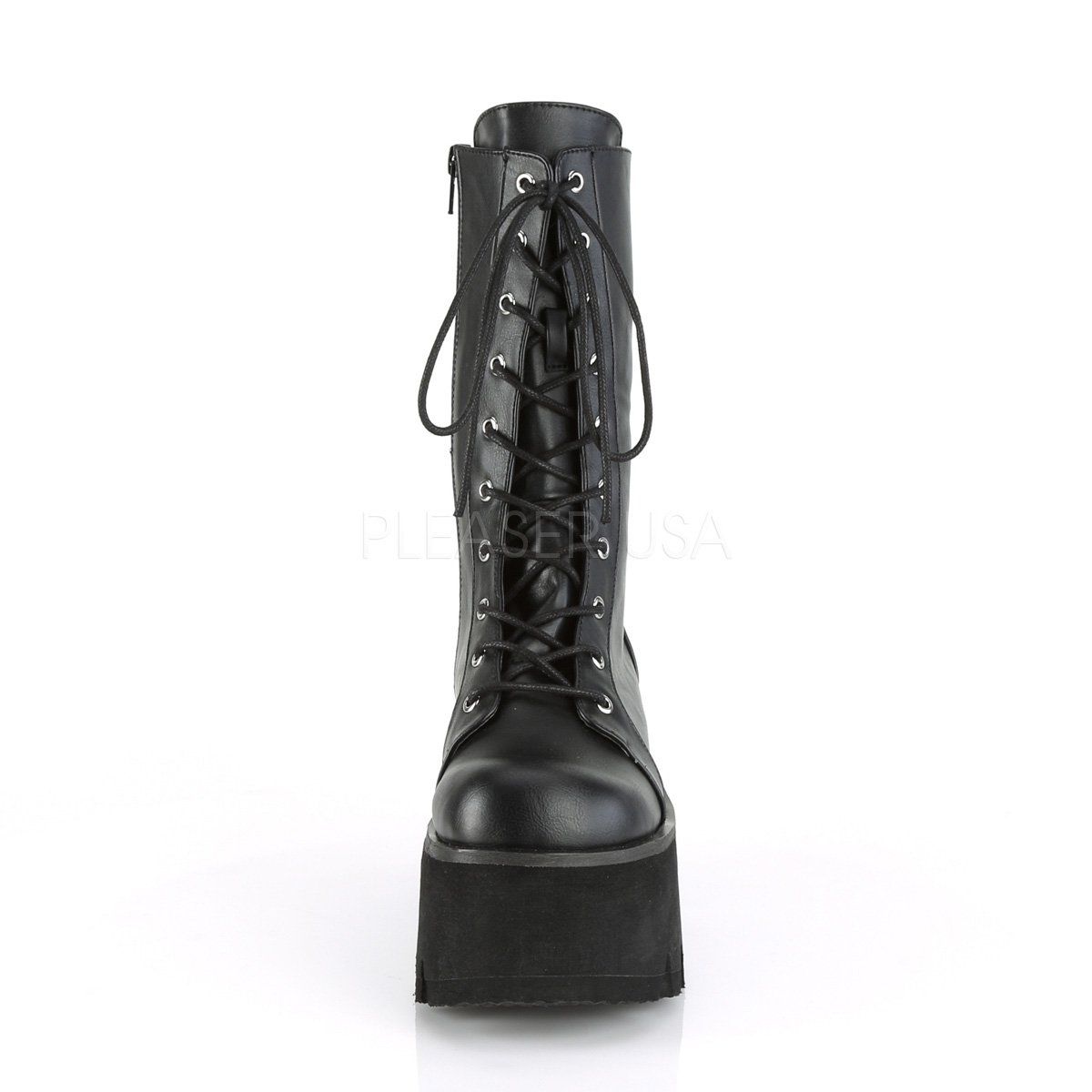 ASHES-105 Black Vegan Leather Mid-Calf Boot Demonia