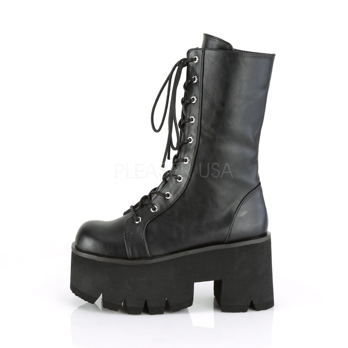 ASHES-105 Black Vegan Leather Mid-Calf Boot Demonia