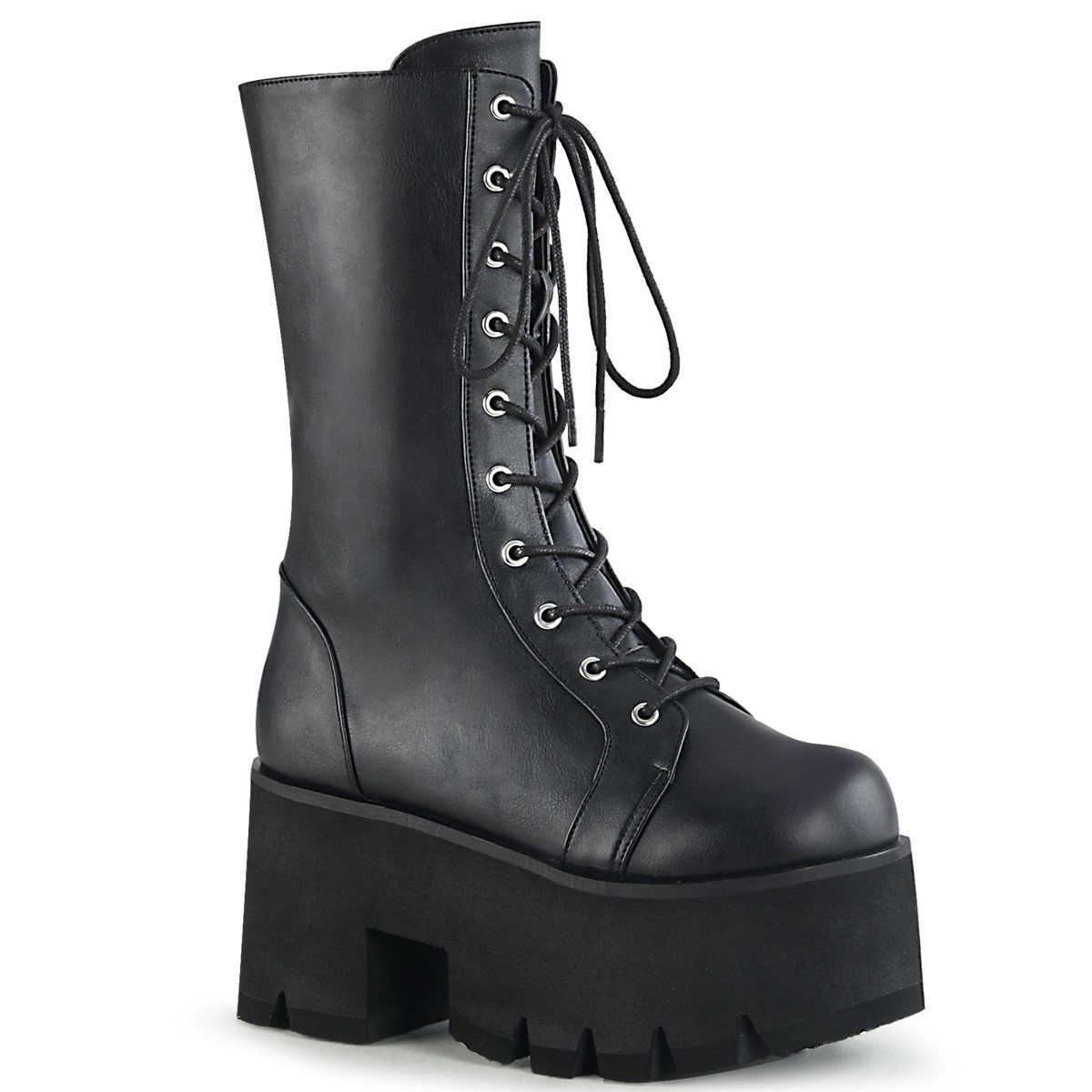 ASHES-105 Black Vegan Leather Mid-Calf Boot Demonia
