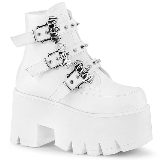 ASHES-55 White Vegan Leather Ankle Boot Demonia