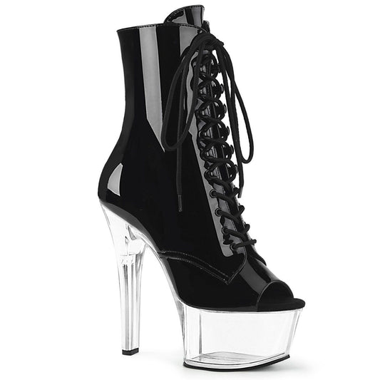 ASPIRE-1021 Black Patent/Clear Ankle Boot Pleaser