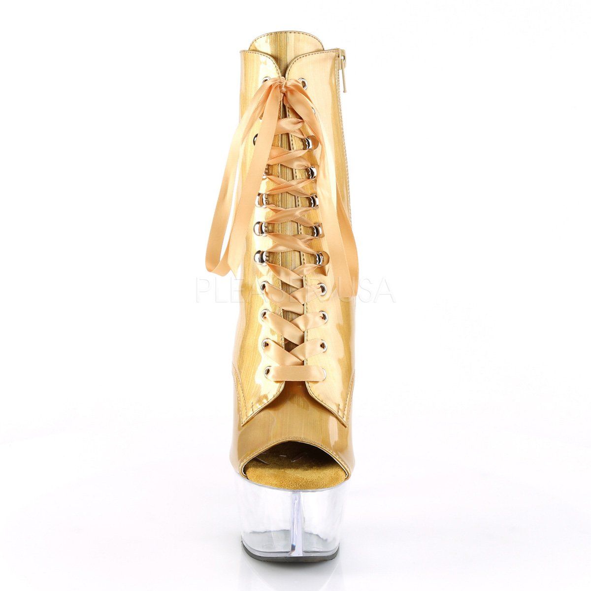ASPIRE-1021BHG Gold Brushed Hologram/Clear Ankle Boot Pleaser