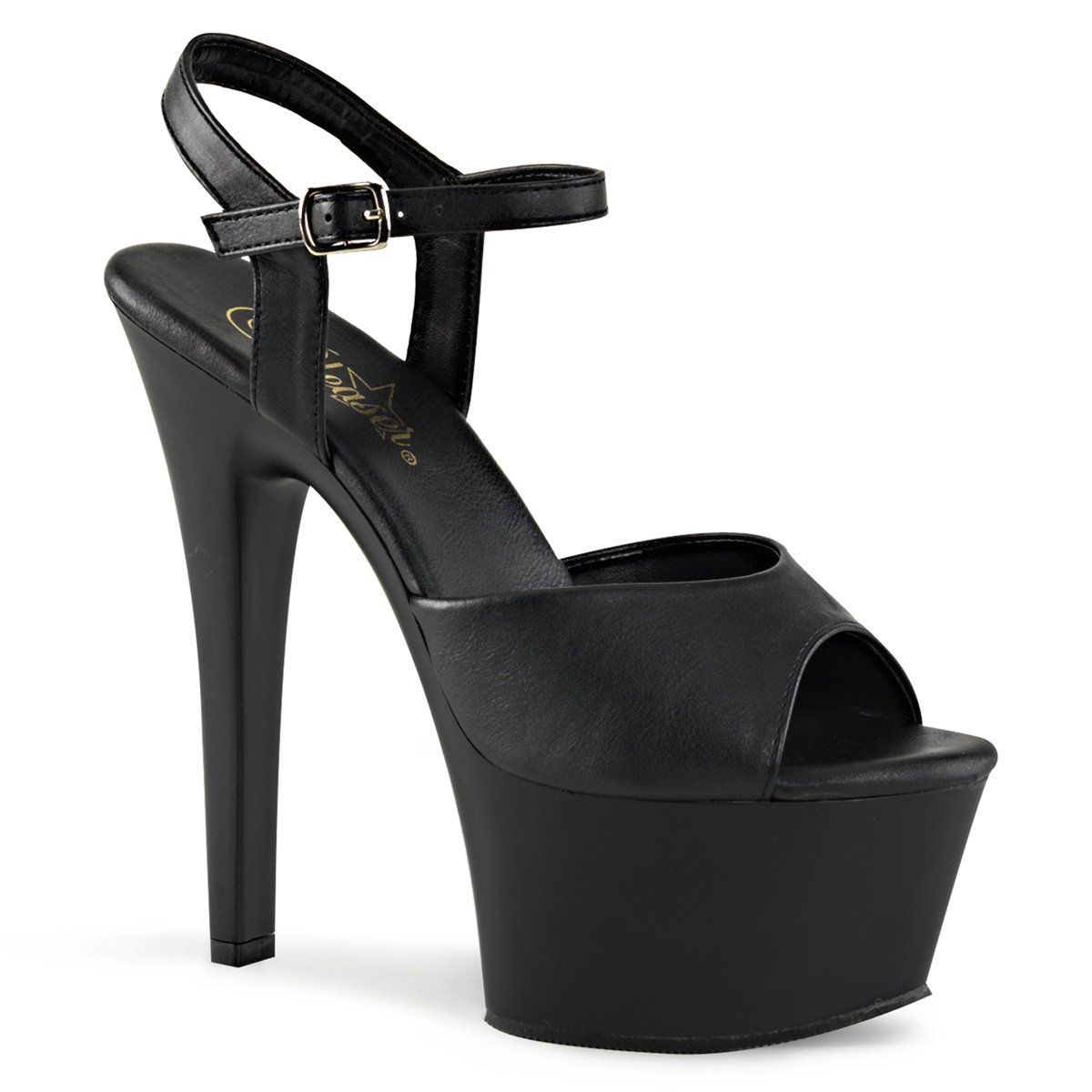 ASPIRE-609 Black Faux Leather Platform Sandal Pleaser