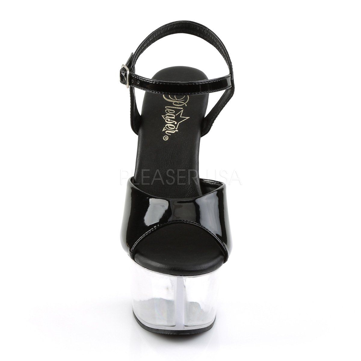 ASPIRE-609 Black Patent/Clear Platform Sandal Pleaser
