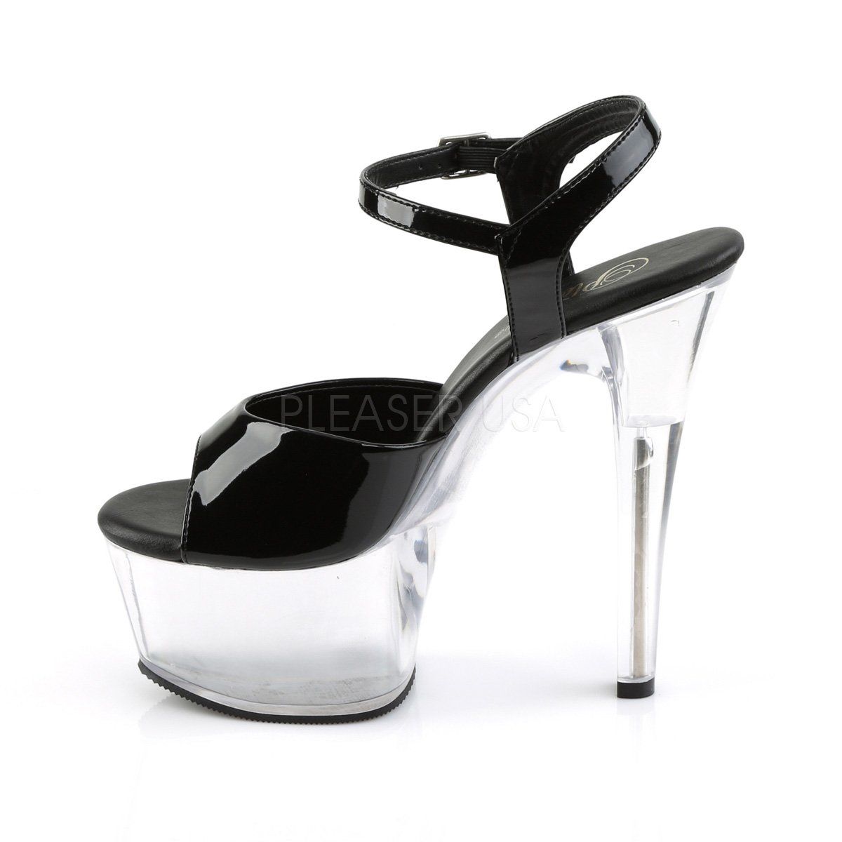 ASPIRE-609 Black Patent/Clear Platform Sandal Pleaser