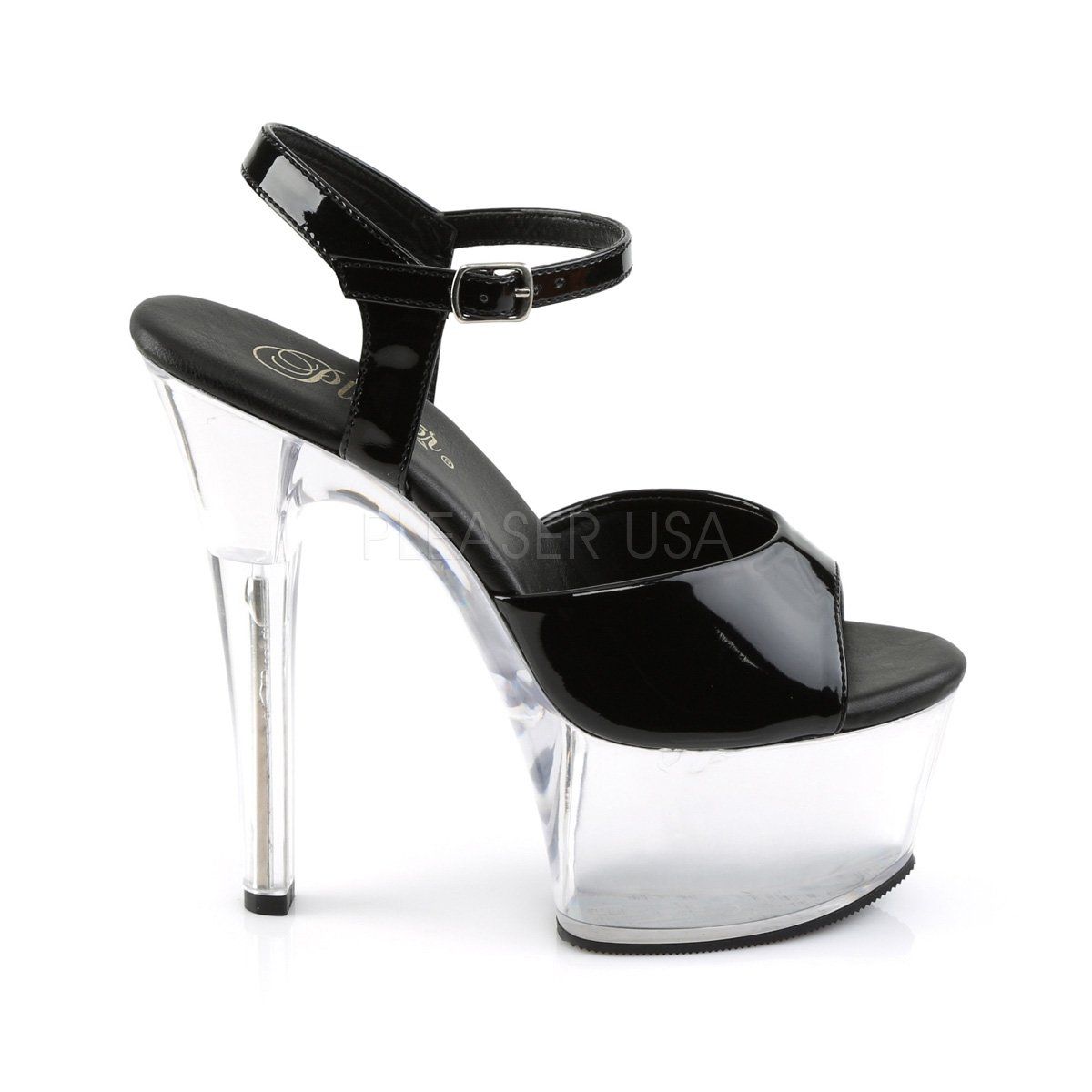 ASPIRE-609 Black Patent/Clear Platform Sandal Pleaser