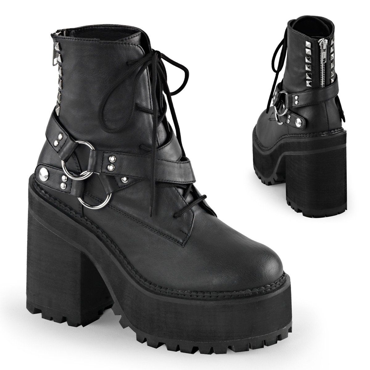 ASSAULT-101 Black Vegan Leather Lace-Up Boot Demonia