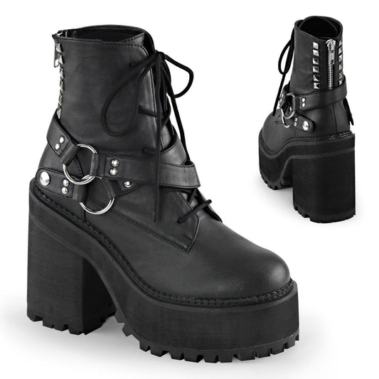 ASSAULT-101 Black Vegan Leather Lace-Up Boot Demonia