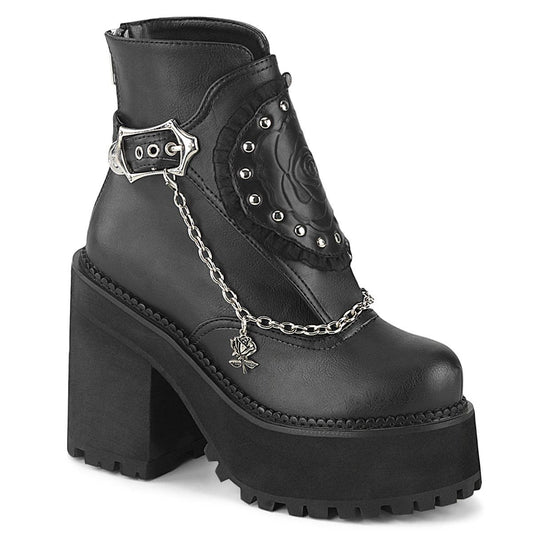 ASSAULT-55 Black Vegan Leather Ankle Boot Demonia