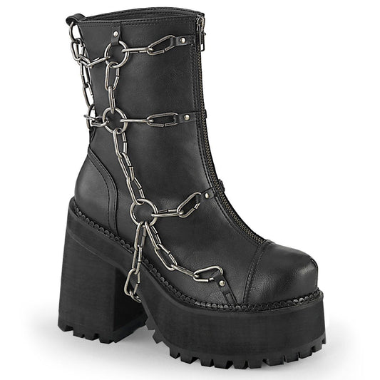 ASSAULT-66 Black Vegan Leather Ankle Boot Demonia