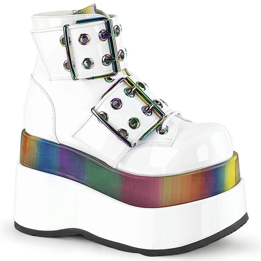 BEAR-104 White Patent-Rainbow Reflective Ankle Boot Demonia