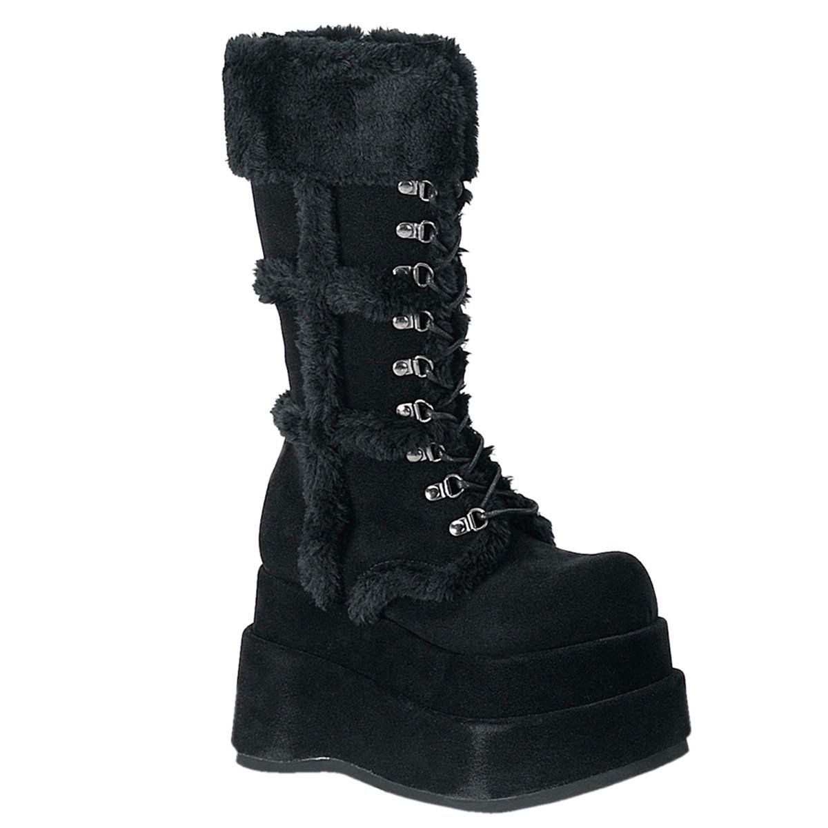 BEAR-202 Black Vegan Suede Calf Boot Demonia