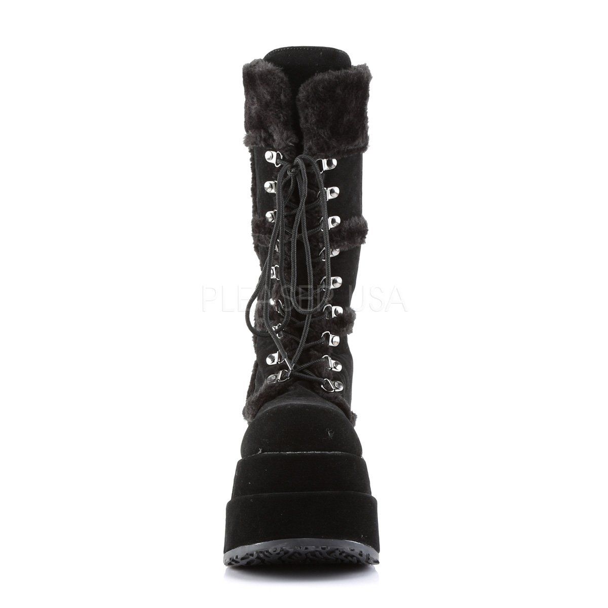 BEAR-202 Black Vegan Suede Calf Boot Demonia