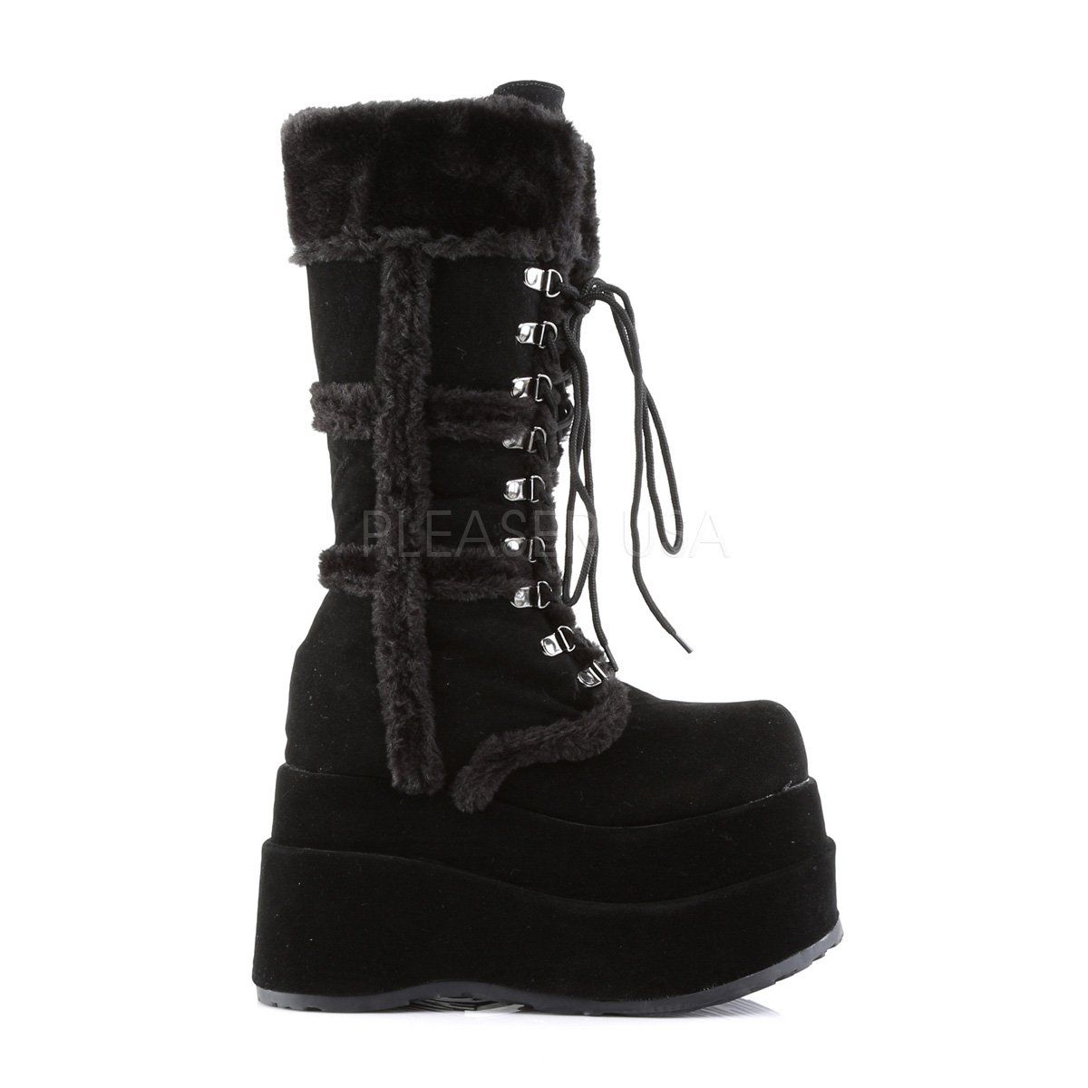 BEAR-202 Black Vegan Suede Calf Boot Demonia
