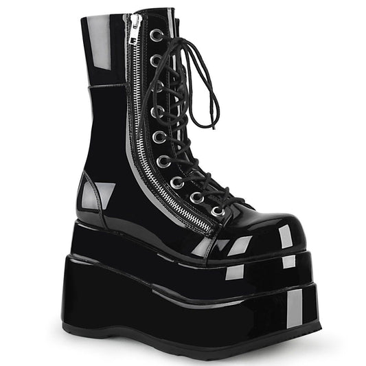 BEAR-265 Black Patent Mid-Calf Boot Demonia