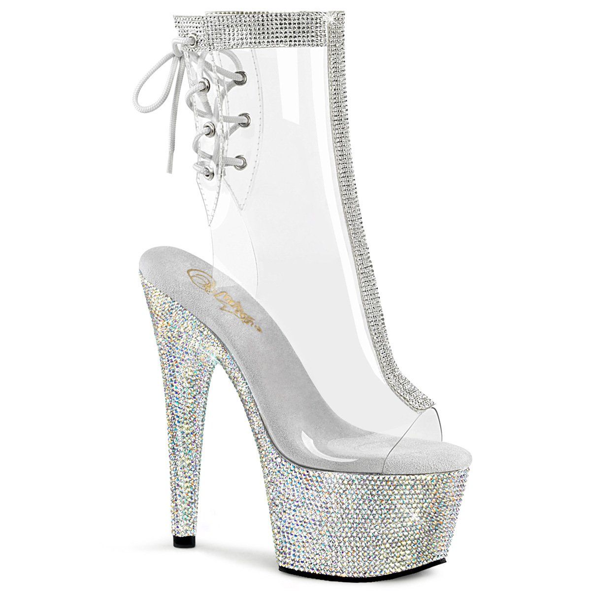 BEJEWELED-1018C-2RS Clear/Silver Rhinestone Ankle Boot Pleaser
