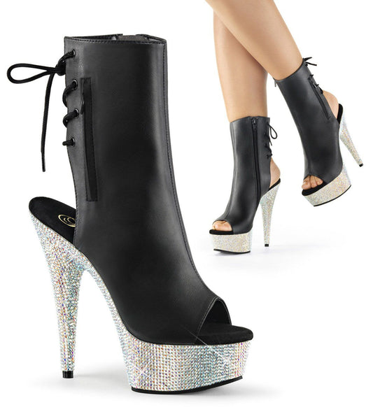 BEJEWELED-1018DM-6 Black/ Silver Rhinestone Ankle Boot Pleaser
