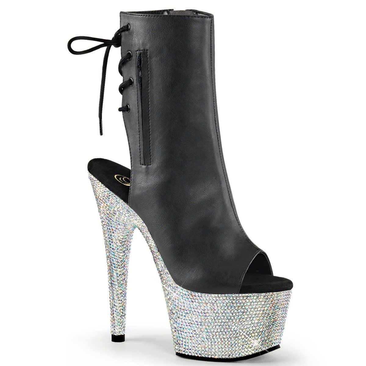 BEJEWELED-1018DM-7 Black/ Silver Rhinestone Ankle Boot Pleaser