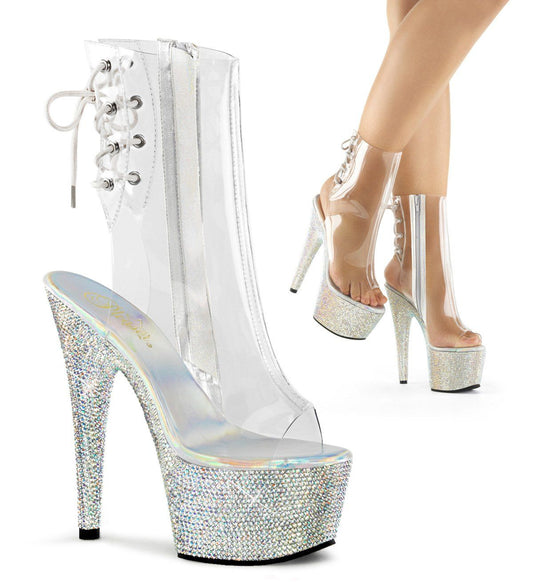 BEJEWELED-1018DM-7 Clear/ Silver Rhinestone Ankle Boot Pleaser