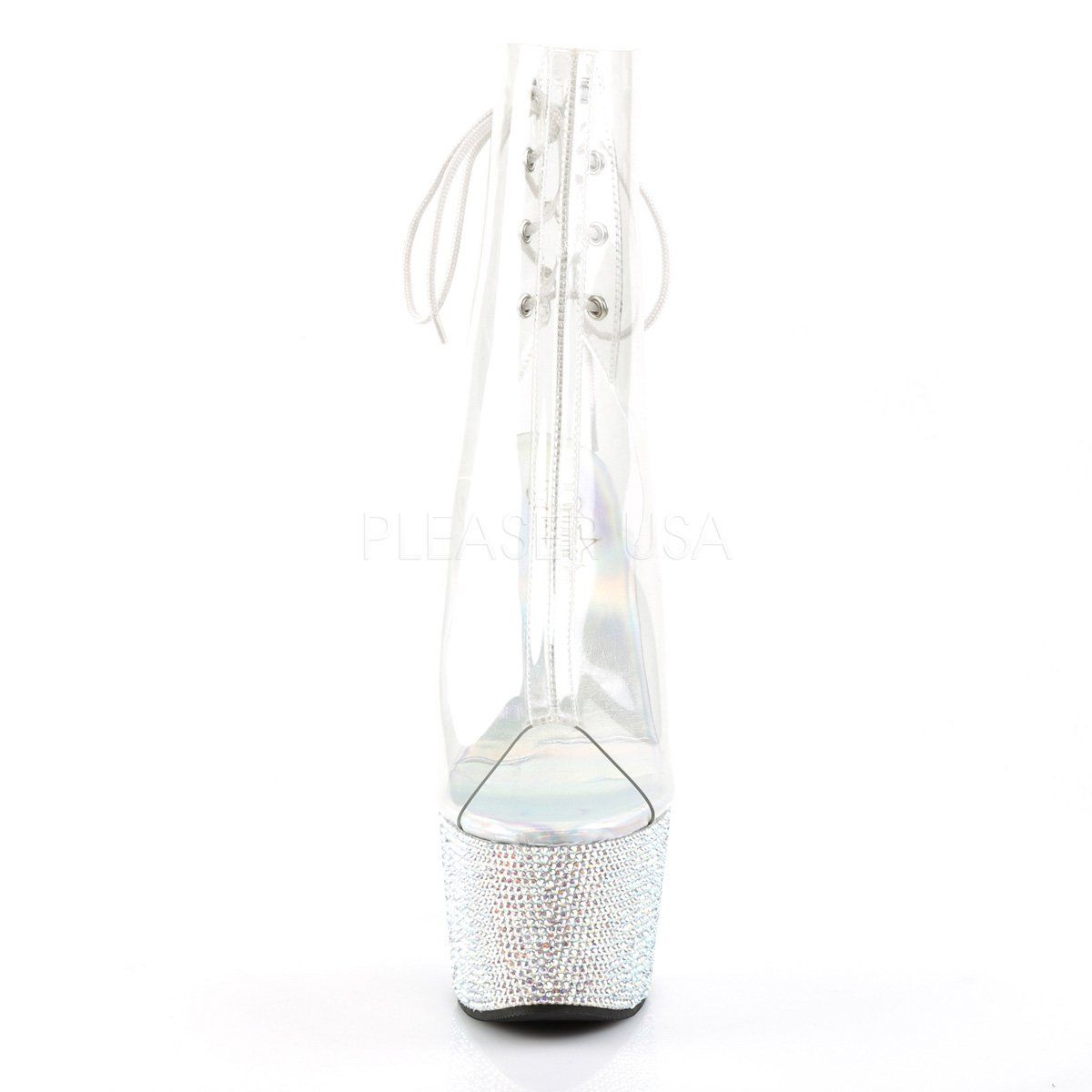 BEJEWELED-1018DM-7 Clear/ Silver Rhinestone Ankle Boot Pleaser
