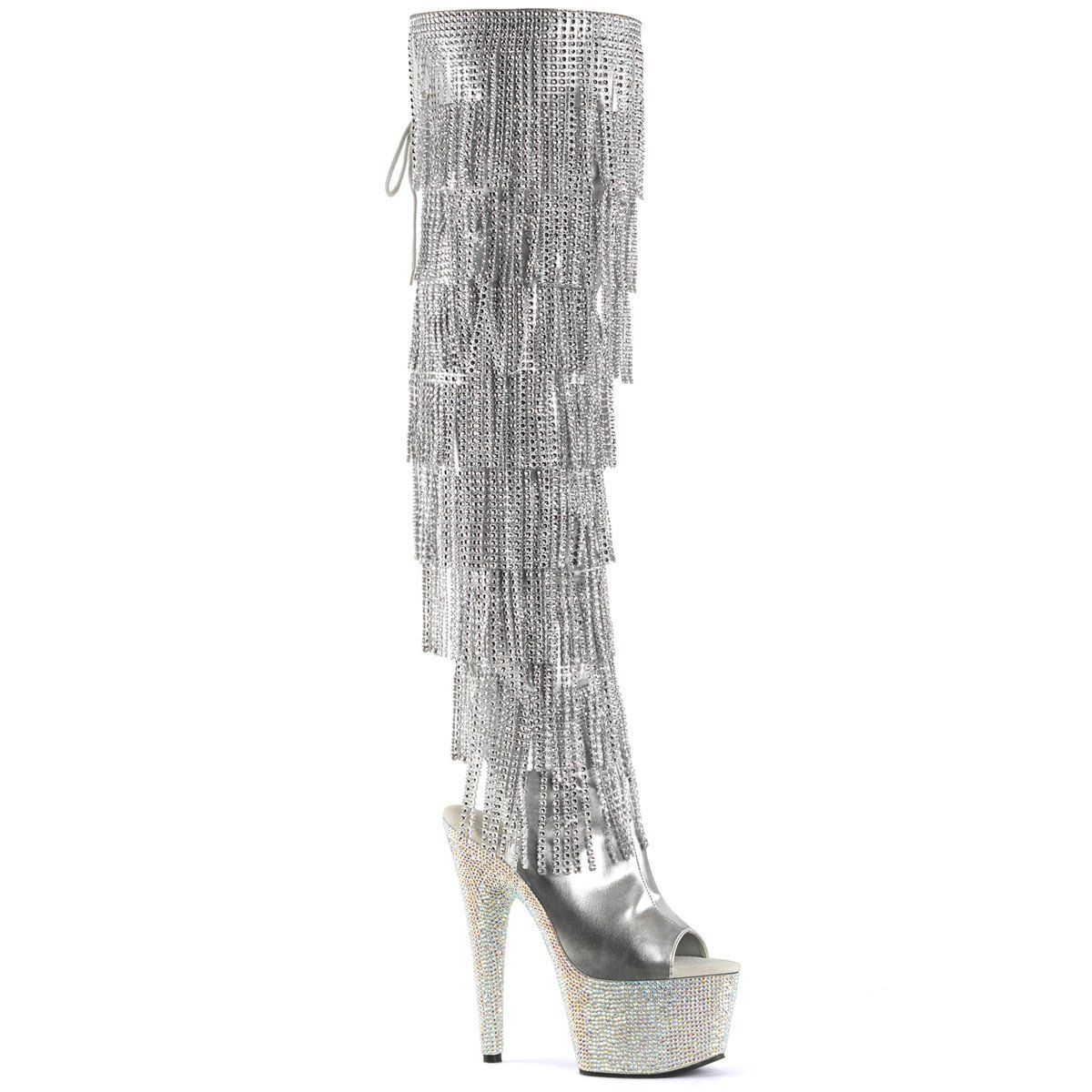 BEJEWELED-3019RSF-7 Silver Metallic Pu Boot Pleaser