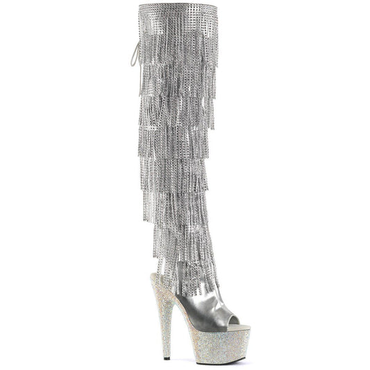 BEJEWELED-3019RSF-7 Silver Metallic Pu Boot Pleaser